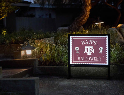 Texas A&M Happy Halloween Skulls Yardsy Sign - Flat Feet
