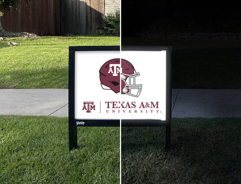 Texas A&M Helmet White Yardsy Sign - Day Night