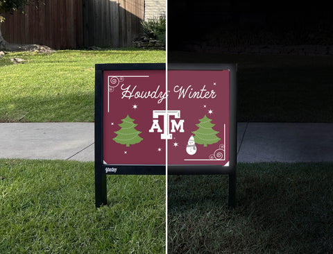 Texas A&M Howdy Winter Yardsy Sign - Day Night