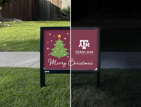Texas A&M Merry Christmas Yardsy Sign - Day Night