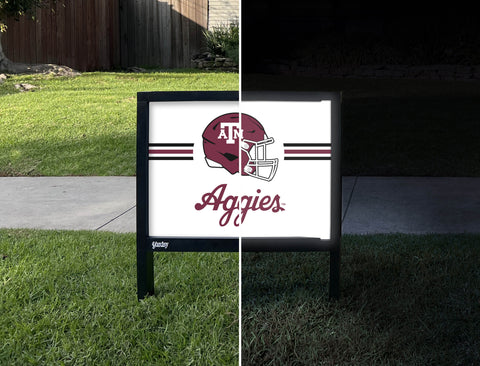 Texas A&M University Helmet White Yardsy Sign - Day Night