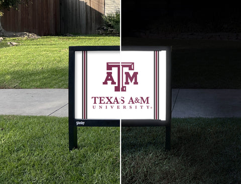 Texas A&M University Logo White Yardsy Sign - Day Night