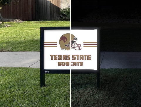 Texas State Bobcats Helmet White Yardsy Sign - Day Night