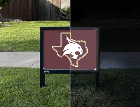 Texas State SuperCat Maroon Yardsy Sign - Day Night