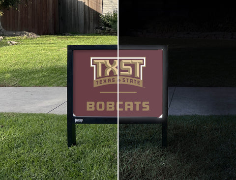 Texas State TXST Bobcats Maroon Yardsy Sign - Day Night