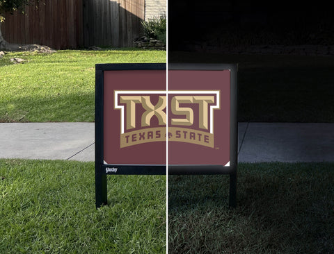 Texas State TXST Maroon Yardsy Sign - Day Night