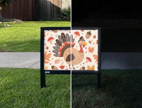 Thanksgiving Pilgrim Turkey Yardsy Sign - Day Night