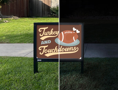 Turkey And Touchdowns Yardsy Sign - Day Night