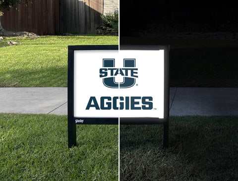 USU Aggies White Yardsy Sign - Day Night