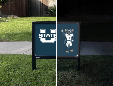 USU Big Blue Mascot Blue Yardsy Sign - Day Night