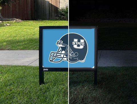 USU Helmet Light Blue Yardsy Sign - Day Night