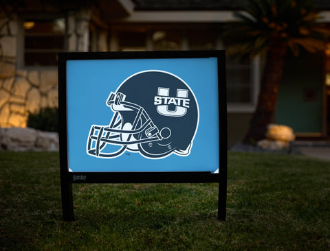 USU Helmet Light Blue Yardsy Sign - Hero