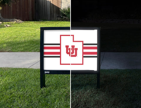 University of Utah State Outline White Yardsy Sign - Day Night