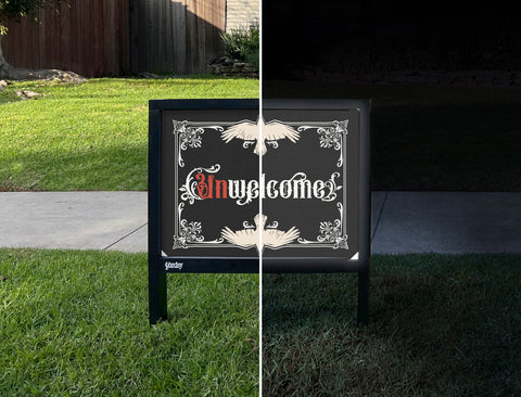 Unwelcome Halloween Spooky Yardsy Sign - Day Night