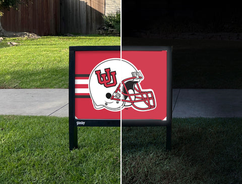 Utah Helmet Red Stripe Yardsy Sign - Day Night