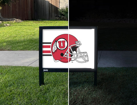 Utah Red Helmet Stripe Yardsy Sign - Day Night