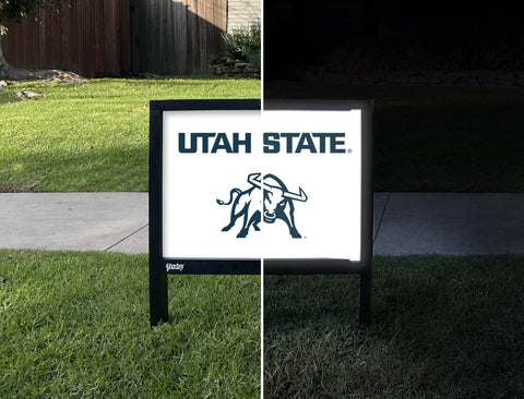 Utah State Mascot White Yardsy Sign - Day Night