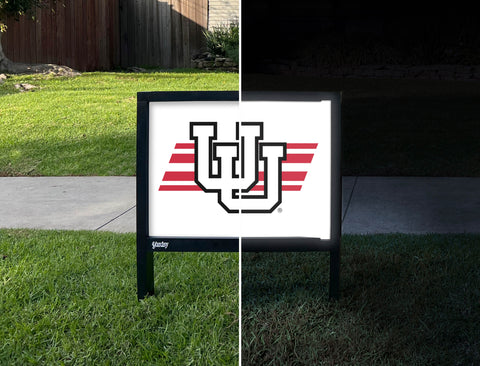 Utah University Stripe White Yardsy Sign - Day Night