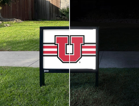 Utah Utes Stripe White Yardsy Sign - Day Night
