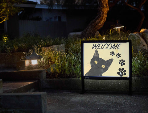 Welcome Cat Silhouette Paws Yardsy Sign - Flat Feet