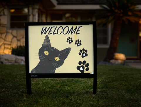 Welcome Cat Silhouette Paws Yardsy Sign - Hero