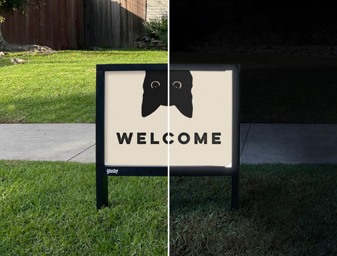 Welcome Cat Yardsy Sign - Day Night