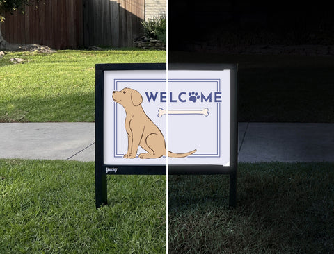 Welcome Dog Yardsy Sign - Day Night