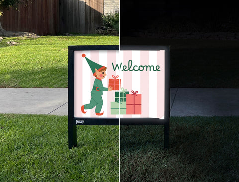 Welcome Elf Yardsy Sign - Day Night