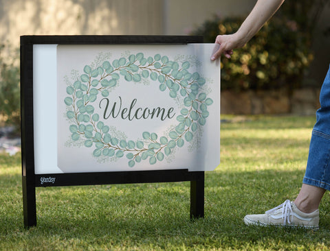Welcome Eucalyptus Wreath Yardsy Sign - Interchangeable