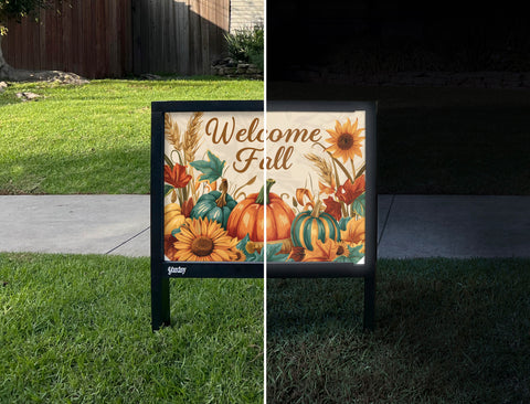 Welcome Fall Harvest Yardsy Sign - Day Night
