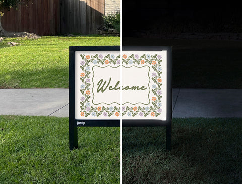 Welcome Floral Border Yardsy Sign - Day Night