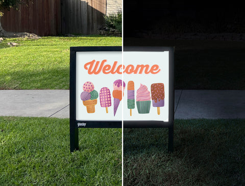 Welcome Ice Cream Yardsy Sign - Day Night