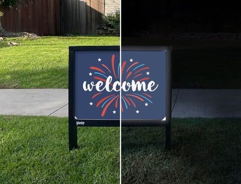 Welcome Patriotic Fireworks Yardsy Sign - Day Night