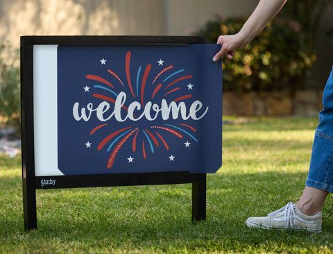 Welcome Patriotic Fireworks Yardsy Sign - Interchangeable
