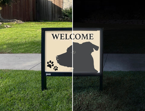 Welcome Puppy Dog Silhouette Yardsy Sign - Day Night