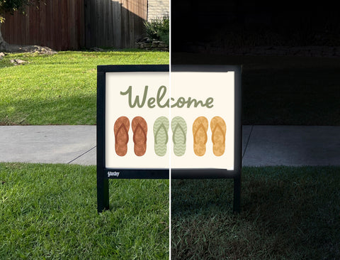 Welcome Sandals Yardsy Sign - Day Night