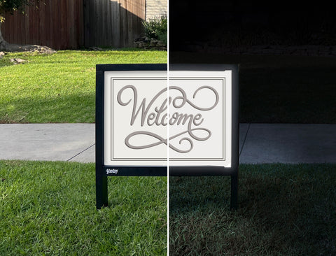 Welcome Script Yardsy Sign - Day Night