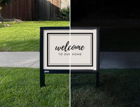 Welcome To Our Home Yardsy Sign - Day Night