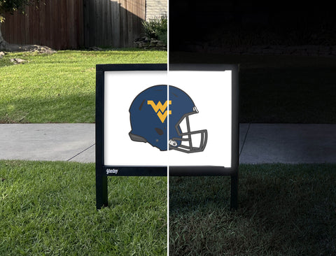 West Virginia Helmet Blue Mark White Yardsy Sign - Day Night