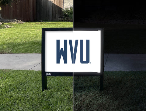 West Virginia WVU Wordmark White Yardsy Sign - Day Night