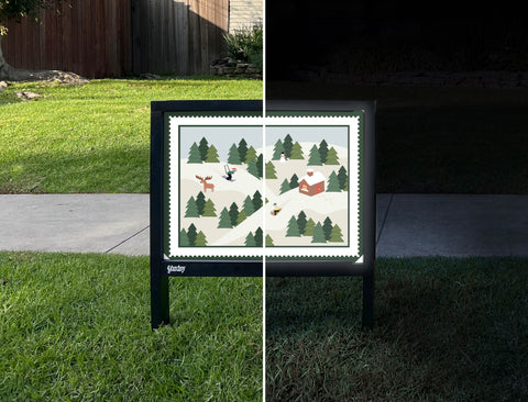 Winter Forest Yardsy Sign - Day Night