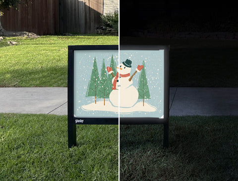 Winter Snowman Yardsy Sign - Day Night