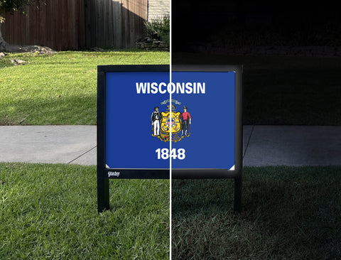Wisconsin State Flag Yardsy Sign - Day Night