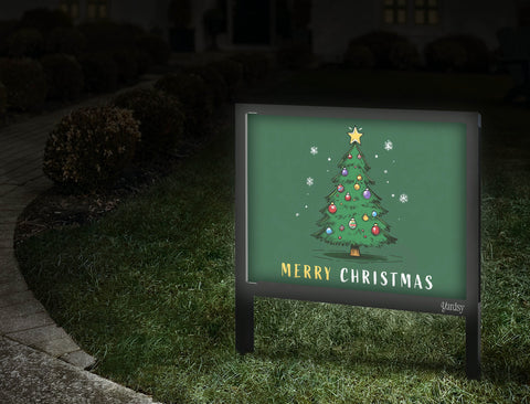 All Green Christmas Tree Yardsy Sign Walkway.Jpg