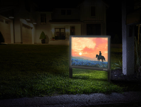 Blue Flower Cowboy Sunset Landscape Yard Sign Mailbox