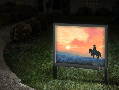 Blue Flower Cowboy Sunset Landscape Yard Sign Walkway