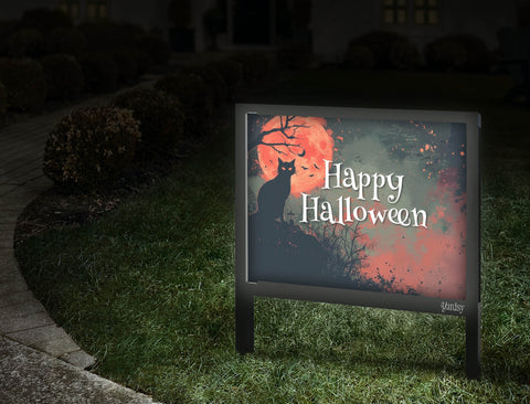 Cat And Moon Happy Halloween Yardsy Sign Walkway.Jpg