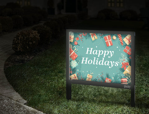 Christmas Happy Holidays Light Green Yard Sign Walkway