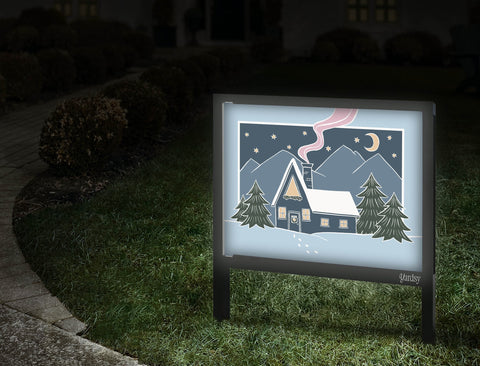 Cozy Winter Cabin Yard Sign Walkway