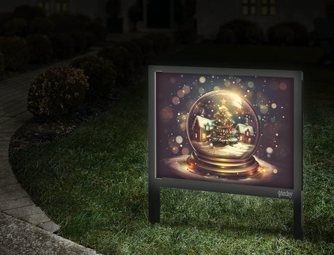Dark Gleaming Snow Globe Holiday Yardsy Sign Walkway.Jpg
